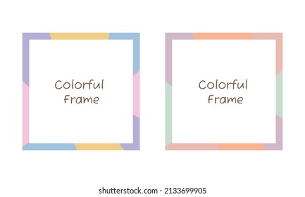 Set of colorful frames. Kawaii square frames of colorful set for your web design. Abstract colorful picture frames isolated on white background. Vector.