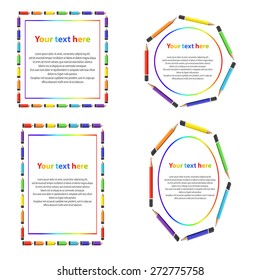 Set of colorful frames with pencils. Vector illustration