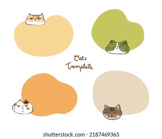 Set of colorful freeform templates with  watercolor styles cat face portraits vector isolated on white background. Template for presentation, message, banner and pet content. Vector illustration.