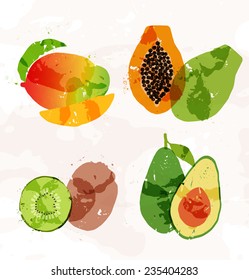 Set of colorful fresh fruit stains