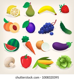 Set of colorful fresh fruit and vegetables. vector illustration design.