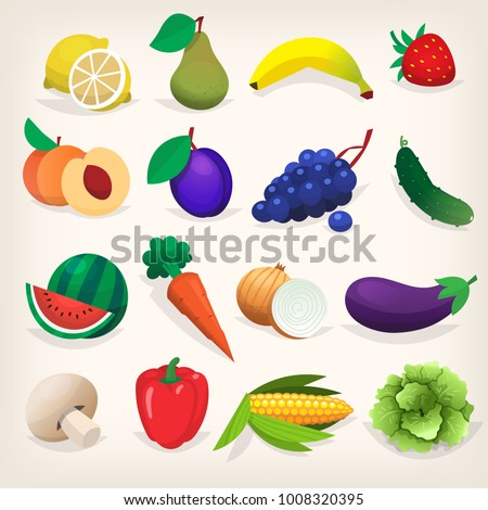 Set of colorful fresh fruit and vegetables. vector illustration design.