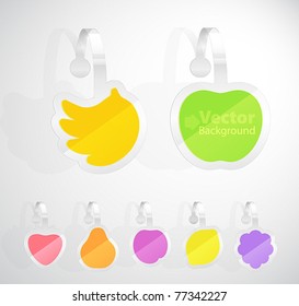 Set of colorful fruit advertising stickers. Vector illustration