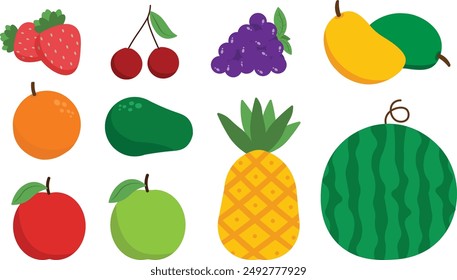 Set of colorful fruit collection, vector isolated icons set.
