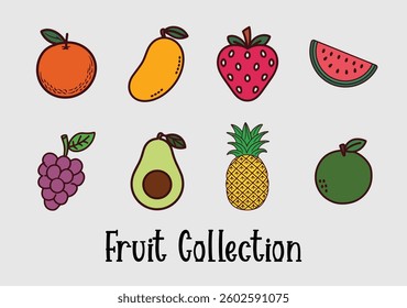 Set of colorful fruit icons ,banana, apple, pear, strawberry, orange, watermelon, pineapple, papaya, grapes, cherry, lemon, mango, fruit icon for your website design, logo, app Vector illustration, 