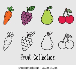 Set of colorful fruit icons ,banana, apple, pear, strawberry, orange, watermelon, pineapple, papaya, grapes, cherry, lemon, mango, fruit icon for your website design, logo, app Vector illustration, 
