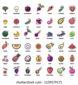 Set of colorful fruit icons isolated on a white background