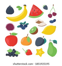 Set of colorful fruit icons. Vector illustration isolated on white.