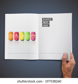 Set of colorful fruit juice printed on book