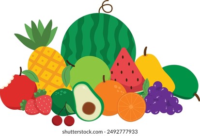 Set of colorful fruit on group, vector isolated icons set.