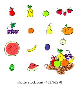 Set of the colorful fruits