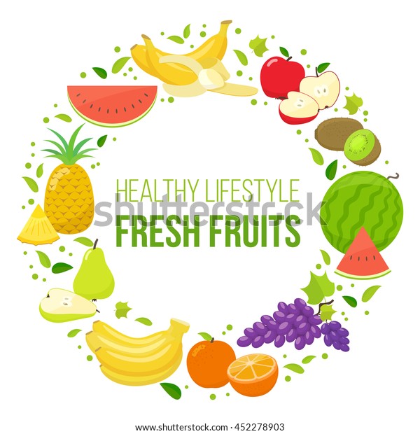 Set Colorful Fruits Circle Shape Background Stock Vector (Royalty Free ...