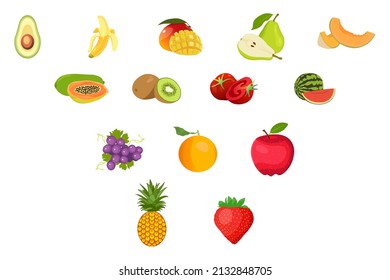 conjunto de ilustraciones vectoriales de frutos coloridos. icono plano de caricatura aislado en fondo blanco