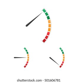 Set of colorful fuel meter, tachometer,  speedometer icon, performance measurement symbol