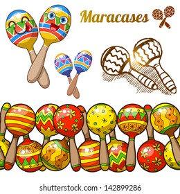 Set of colorful fun maracas isolated on white background