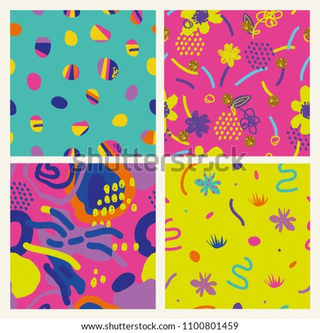 Set of colorful funky summer patterns.