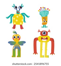 A set with colorful funny aliens. Vector illustration