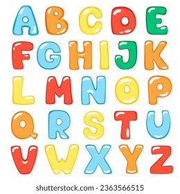 Set of colorful funny, cartoon, vector letters, letter fonts in children's style. Suitable for education, greetings and nursery decoration. It can be used for funny quotes on t-shirts, posters, cards 