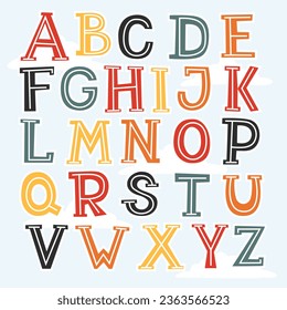 Set of colorful funny, cartoon, vector letters, letter fonts in children's style. Suitable for education, greetings and nursery decoration. It can be used for funny quotes on t-shirts, posters, cards 