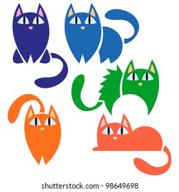 A set of colorful funny cats