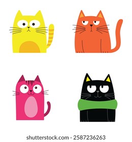 Set of Colorful Funny Naughty Cat Pet Animal Cartoon Character with Cute Expression