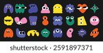 Set of colorful funny shape element vector. Collection of cartoon characters, cute doodle dawn, geometric, organic shape with fun eye. Design for decorative, sticker, toys and kids.