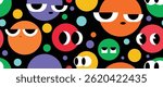 Set of colorful funny shape element vector. Collection of cartoon characters, cute doodle dawn, geometric, Circle shape with fun eye. Design for seamless pattern, sticker, wallpaper. 