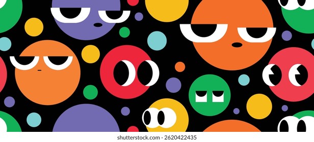 Conjunto de vetor de elemento de forma engraçado colorido. Coleção de personagens de desenhos animados, bonito doodle dawn, geométrico, forma de círculo com olho divertido. Design para padrão sem costura, adesivo, papel de parede. 