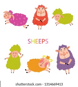 set of colorful funny sheep
