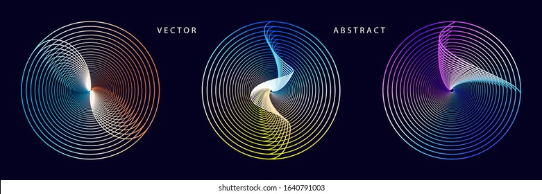 Set of Colorful Futuristic Graphic Elements on Dark Background. Abstract Vector Symbols.