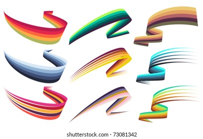 Set of colorful futuristic ribbon design elements