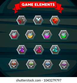 Set of colorful game designing element