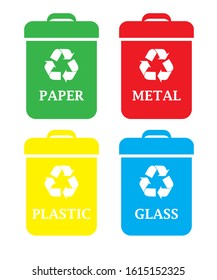 Set of colorful garbage cans  on white background