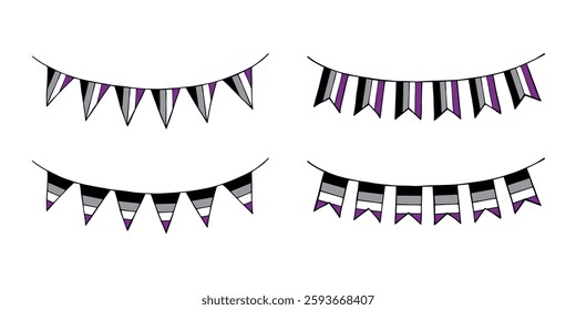 Set of colorful garland Asexual pride flag Happy pride day LGBTQIA community Pride Month Vector hand drawn doodle for posters, stickers, logo, cards