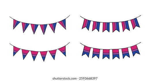 Set of colorful garland Bisexual pride flag Happy pride day LGBTQIA community Pride Month Vector hand drawn doodle for posters, stickers, logo, cards