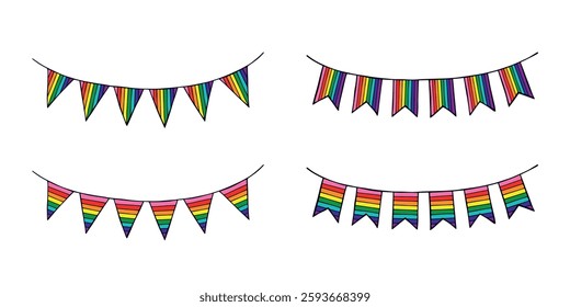 Set of colorful garland Gay pride flag Happy pride day LGBTQIA community Pride Month Vector hand drawn doodle for posters, stickers, logo, cards