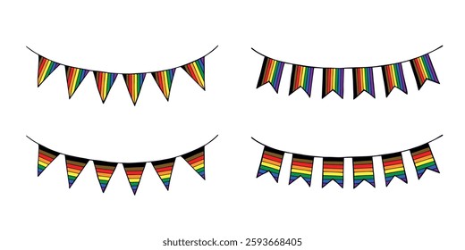 Set of colorful garland Gay pride flag Happy pride day LGBTQIA community Pride Month Vector hand drawn doodle for posters, stickers, logo, cards