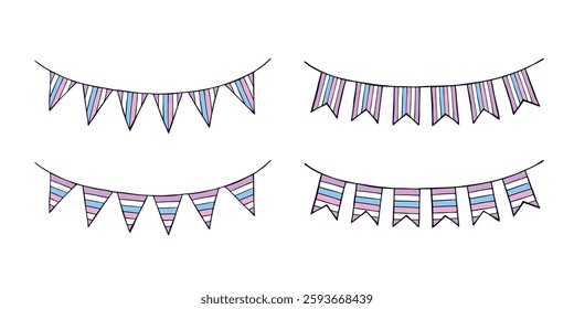 Set of colorful garland Intersex pride flag Happy pride day LGBTQIA community Pride Month Vector hand drawn doodle for posters, stickers, logo, cards