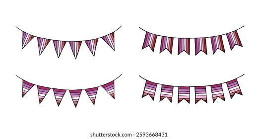 Set of colorful garland Lesbian pride flag Happy pride day LGBTQIA community Pride Month Vector hand drawn doodle for posters, stickers, logo, cards