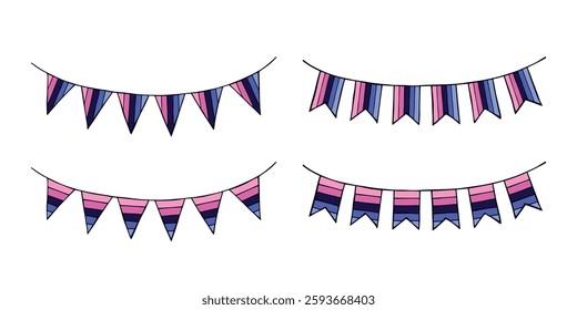 Set of colorful garland Omnisexual pride flag Happy pride day LGBTQIA community Pride Month Vector hand drawn doodle for posters, stickers, logo, cards