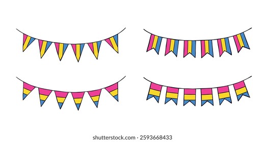 Set of colorful garland Pansexual pride flag Happy pride day LGBTQIA community Pride Month Vector hand drawn doodle for posters, stickers, logo, cards