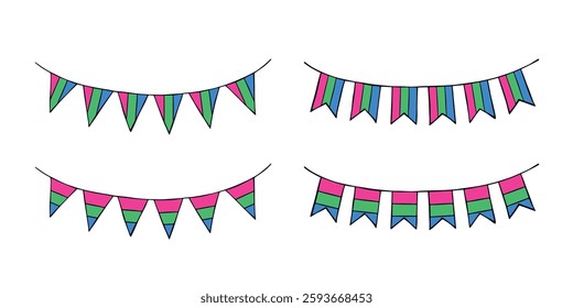 Set of colorful garland Polysexual pride flag Happy pride day LGBTQIA community Pride Month Vector hand drawn doodle for posters, stickers, logo, cards