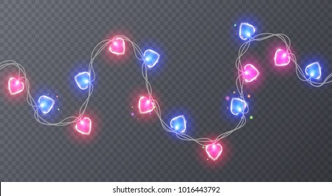 Set of colorful garlands with shape of hearts. Holiday decoration garland, vector illustration for your decoration