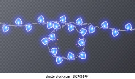 Set of colorful garlands with shape of hearts. Holiday decoration garland, vector illustration for your design