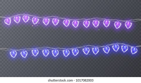 Set of colorful garlands with shape of hearts. Holiday decoration garland, vector illustration for your design