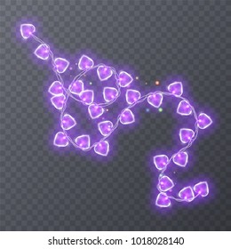 Set of colorful garlands with shape of hearts. Holiday decoration garland, vector illustration for your decoration