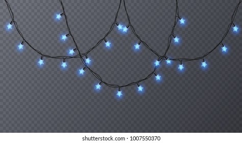 Set of colorful garlands with shape of stars. Holiday decoration garland, vector illustration for your decoration
