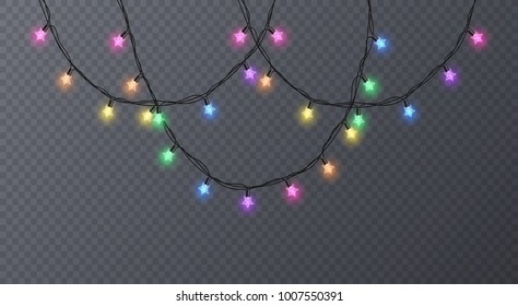 Set of colorful garlands with shape of stars. Holiday decoration garland, vector illustration for your decoration