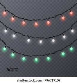 Set of colorful garlands with shape of stars. Holiday decoration garland, vector illustration for your decoration