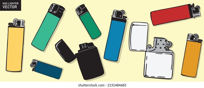 set of colorful gas lighters vector illustration